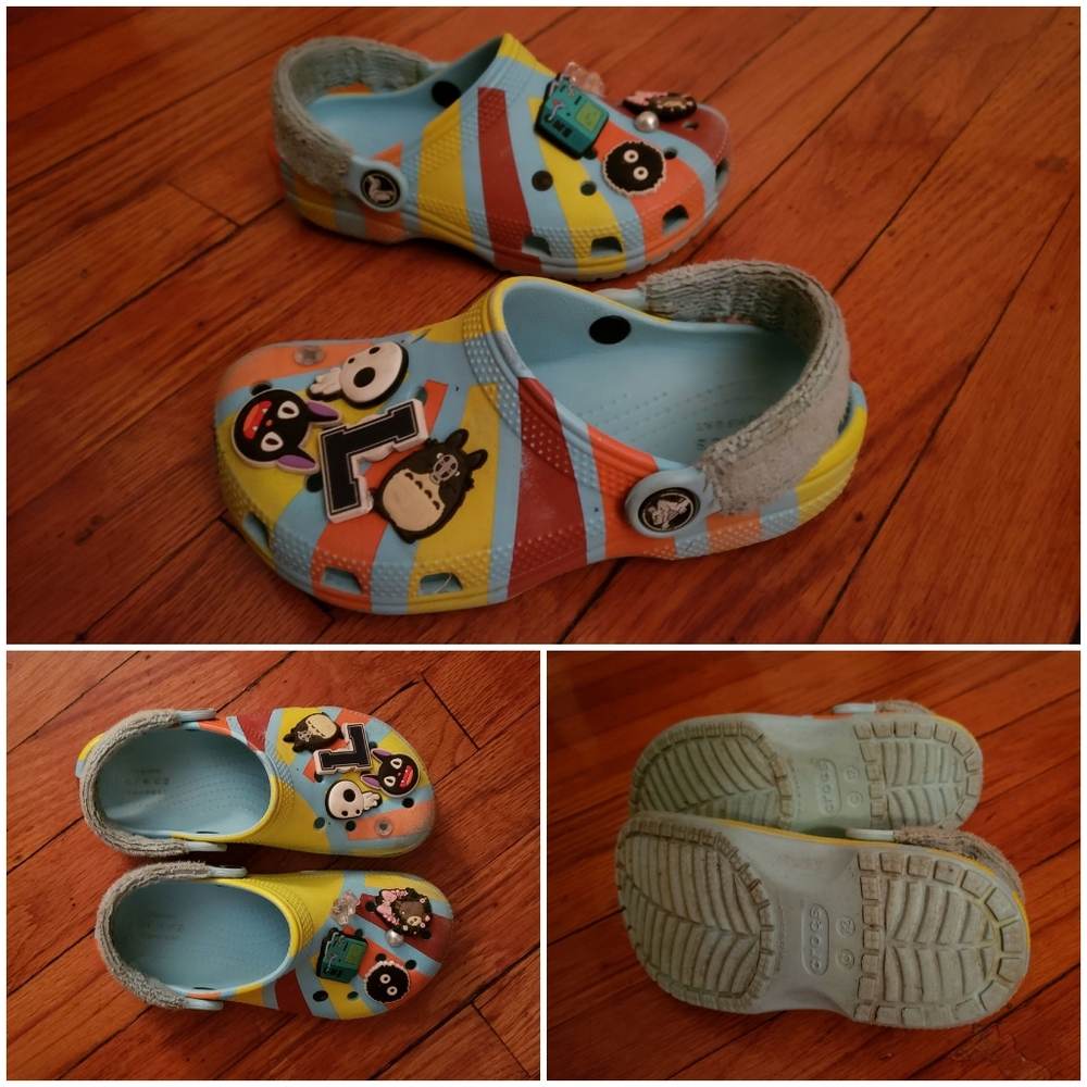 Colorful Kids CROCS with Cartoon Charms - Size 12c